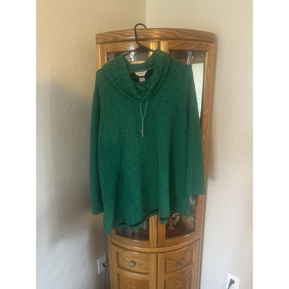 Multiples Women’s 2X Green Cowl Neck Textured Tunic Sweater Top Plus Size